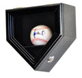 Black single display case with a signed baseball inside on a white background