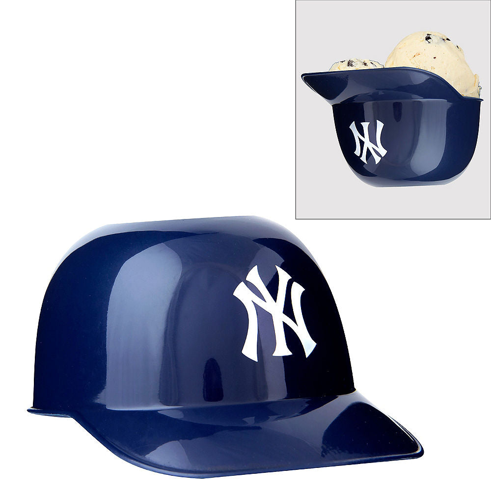 Blue New York Yankees baseball helmet  ice cream cup with white logo on a white background