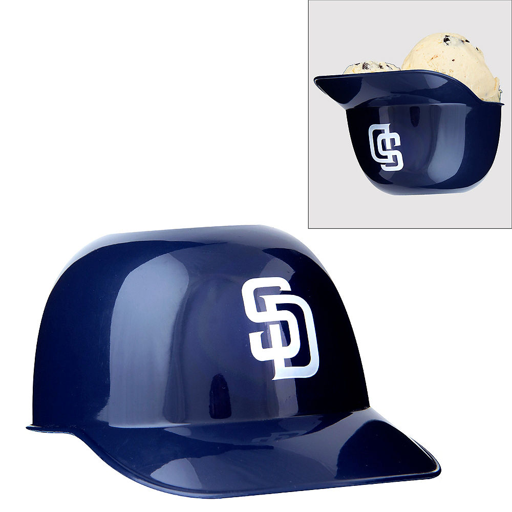 Blue Padres baseball helmet with logo and inset showing ice cream in a matching helmet-shaped bowl.