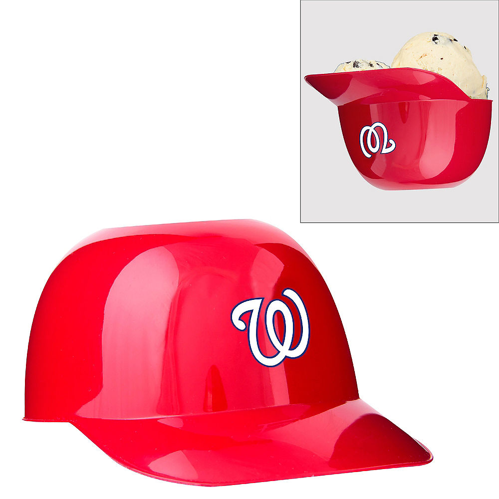 Red Washington Nationals baseball ice cream helmet with a logo on a white background