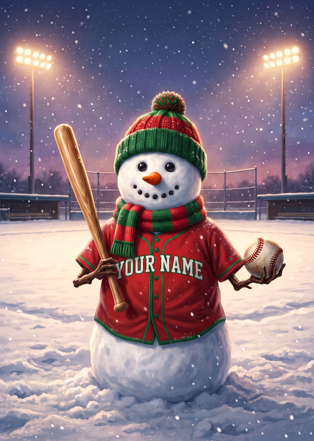 Personalized Baseball Snowman Holiday Cards