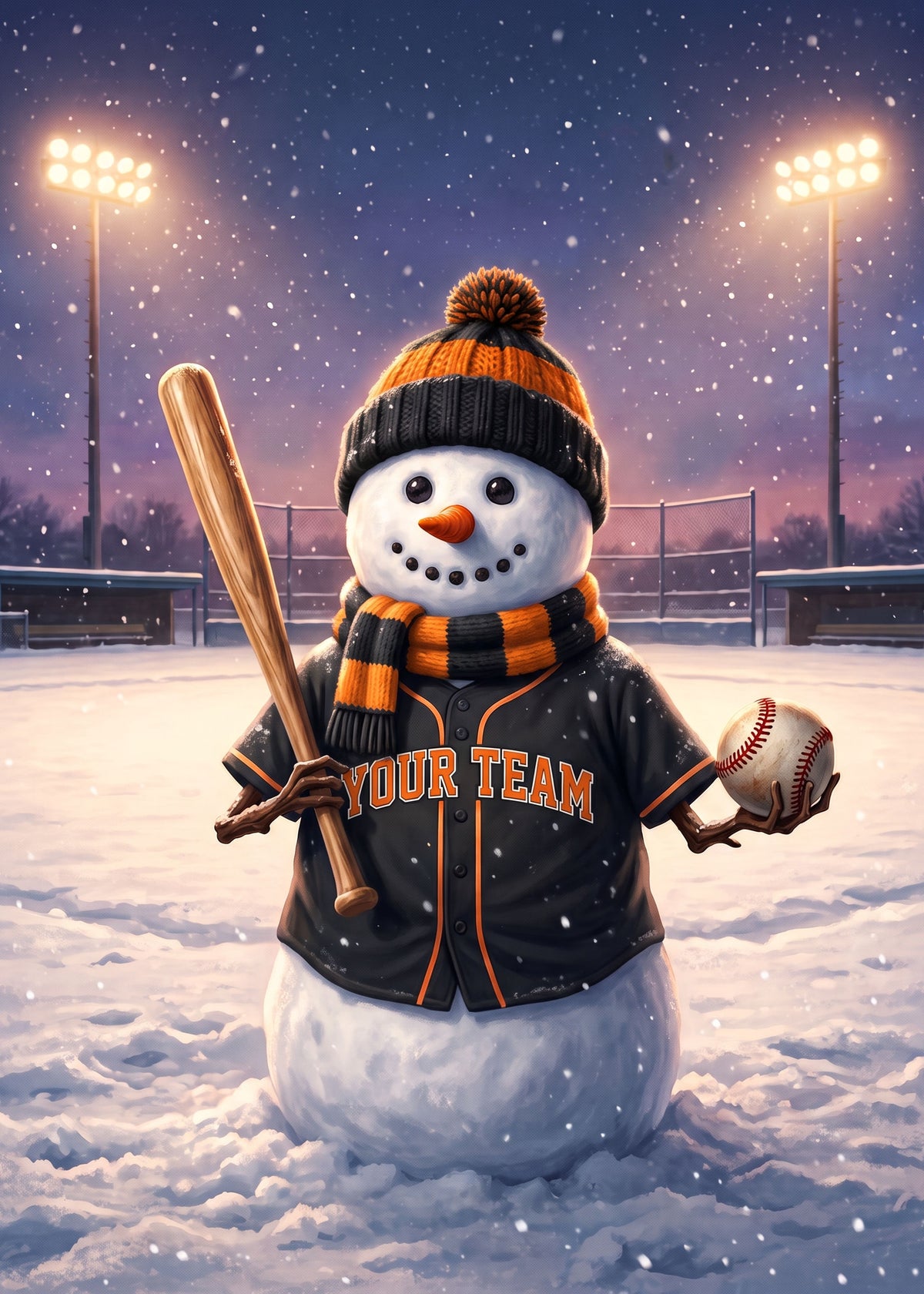 Personalized Baseball Snowman Holiday Cards