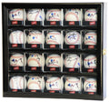 Display case with 20 signed cubed baseballs, each with a visible signature and logo.