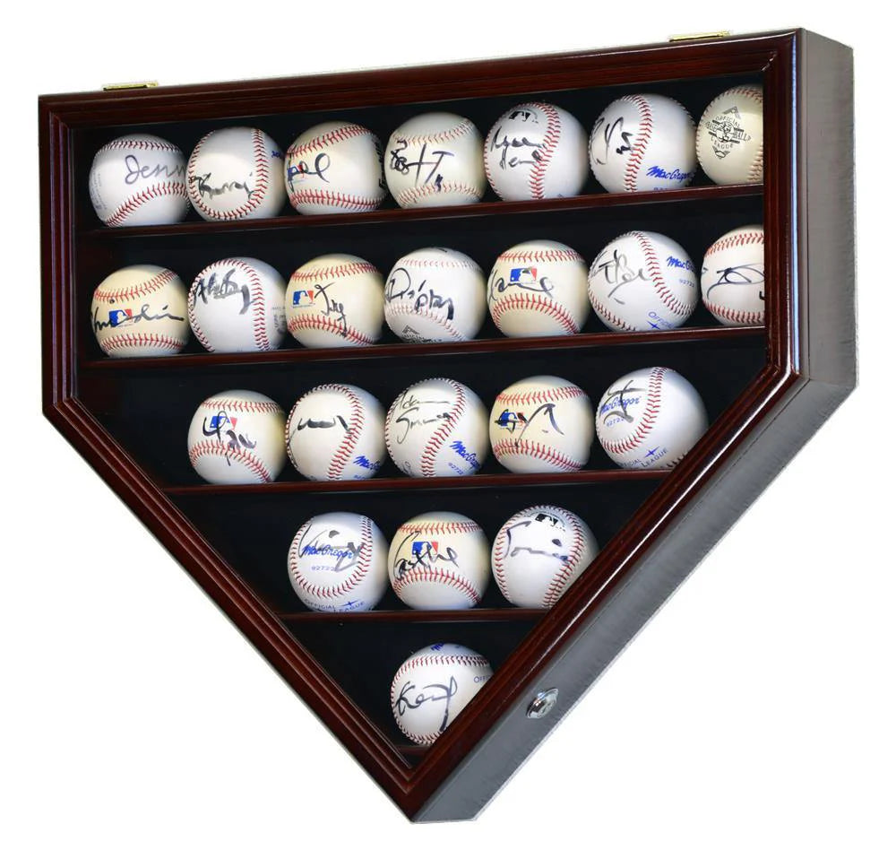 Baseball display case with signed baseballs inside