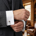 Baseball Player Cufflinks on a guy in a suit in a nice office.