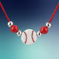 Necklace with a baseball pendant and red and silver beads on a gradient background