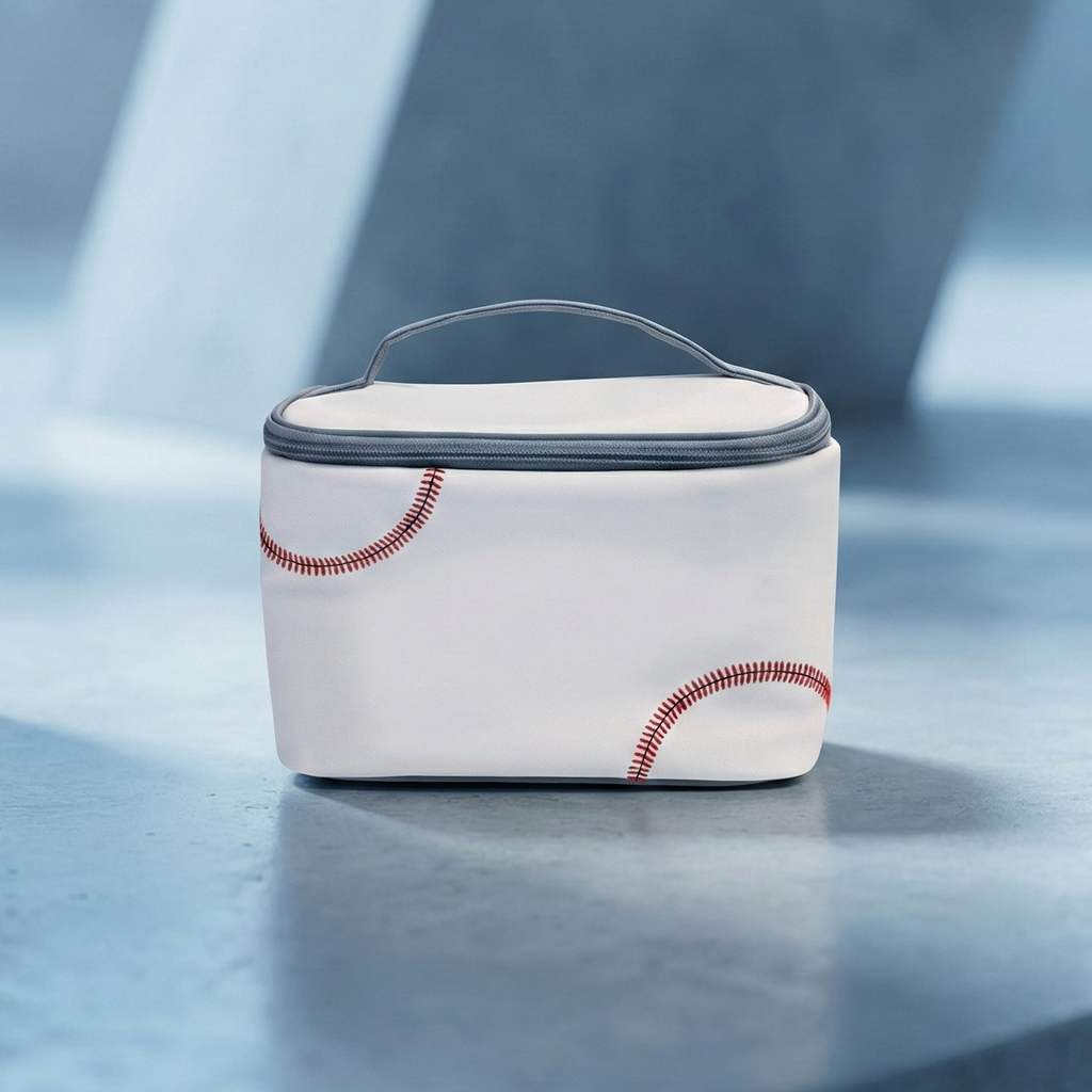 White Baseball Insulated Lunch Box on blue background