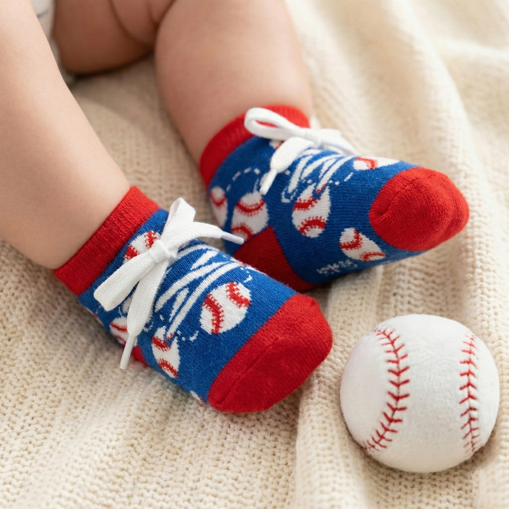 Baseball Sneaker Baby Socks on baby feet