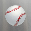 Baseball magnet with red stitching on a metallic background