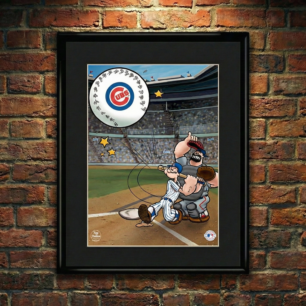 Popeye MLB Baseball Team Chicago Cubs Framed Lithograph with a brick wall background