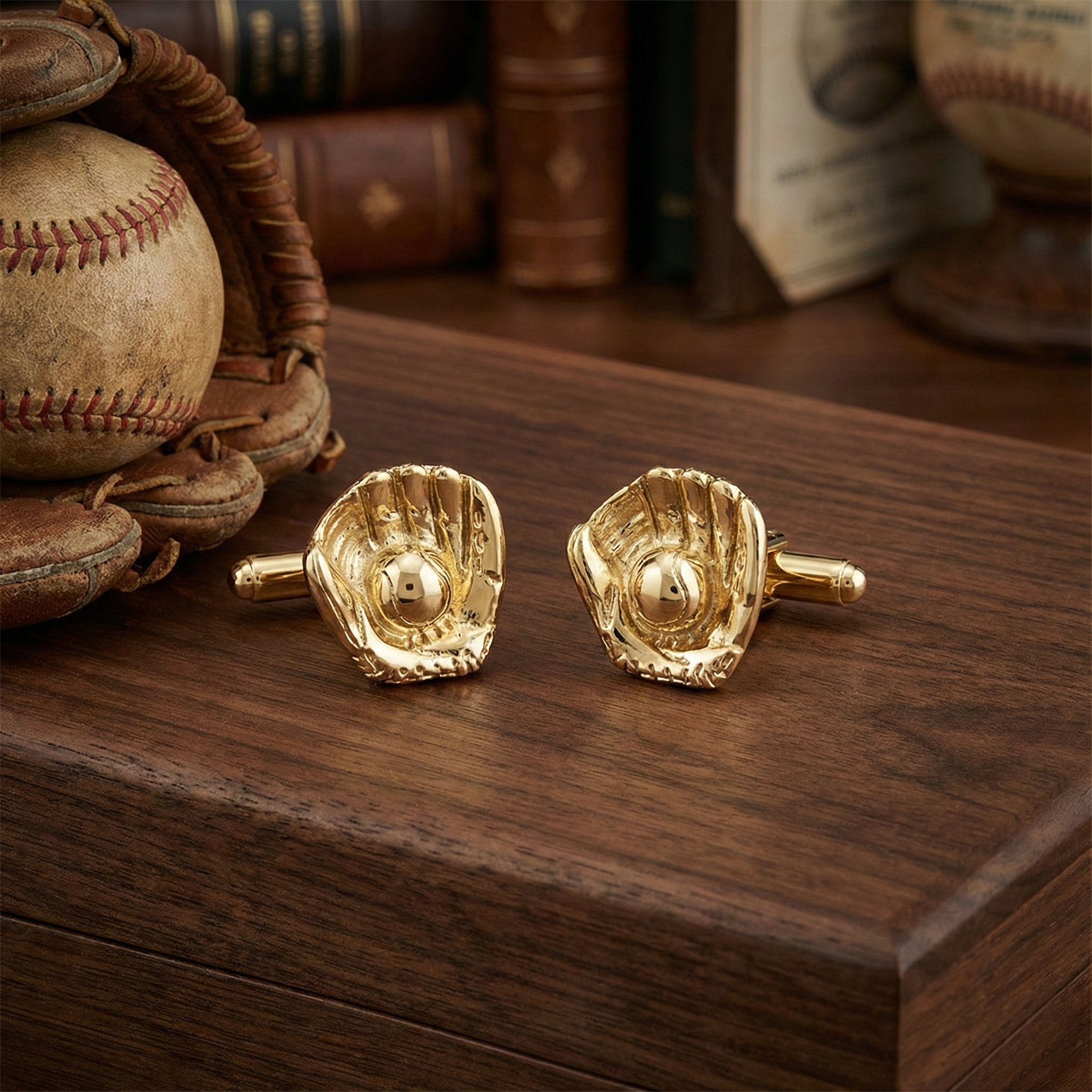 gold baseball glove currlinks in a cool baseball office