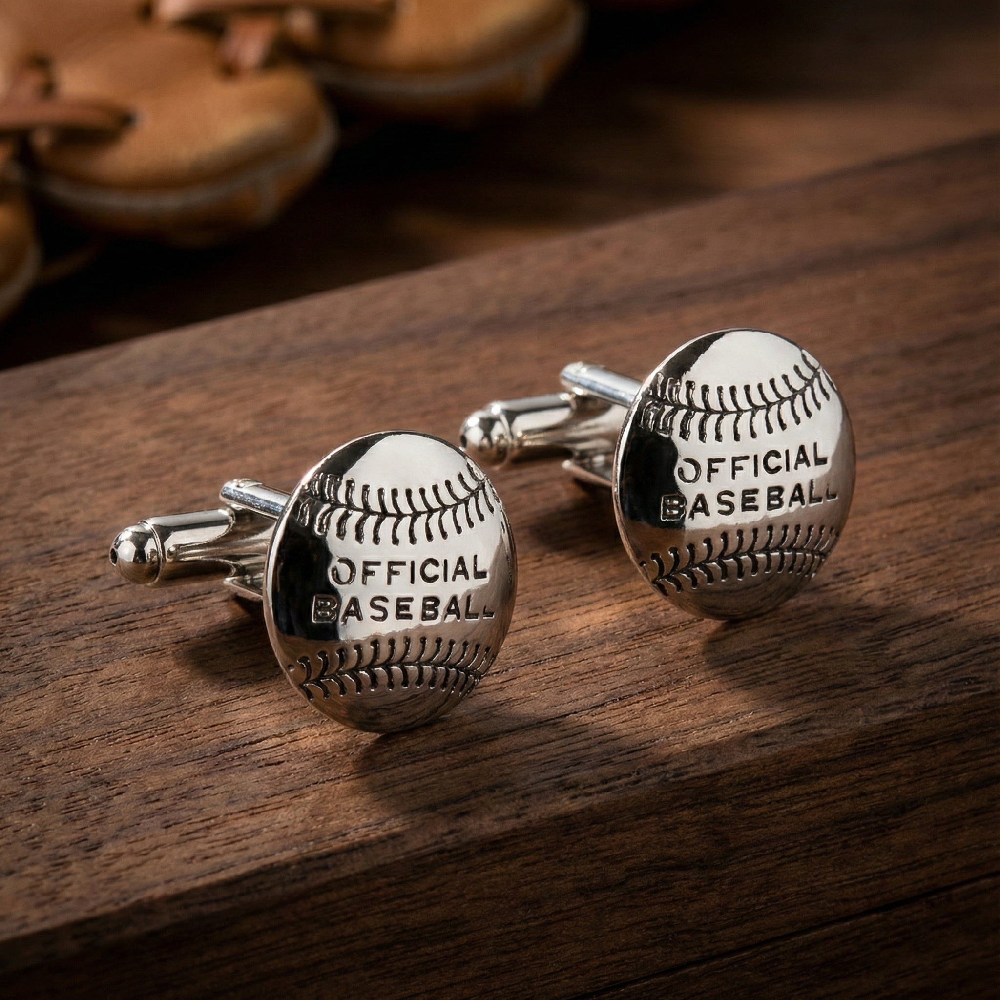 silver official baseball cufflinks