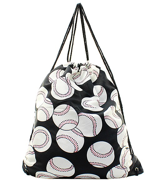 Drawstring bag with baseball pattern on a white background