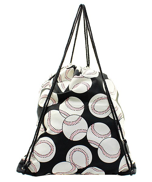 Drawstring bag with baseball pattern on a white background