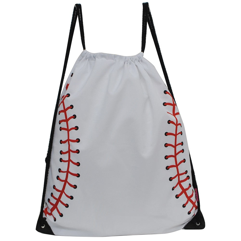 NGIL drawstring bag with baseball stitching design on a white background