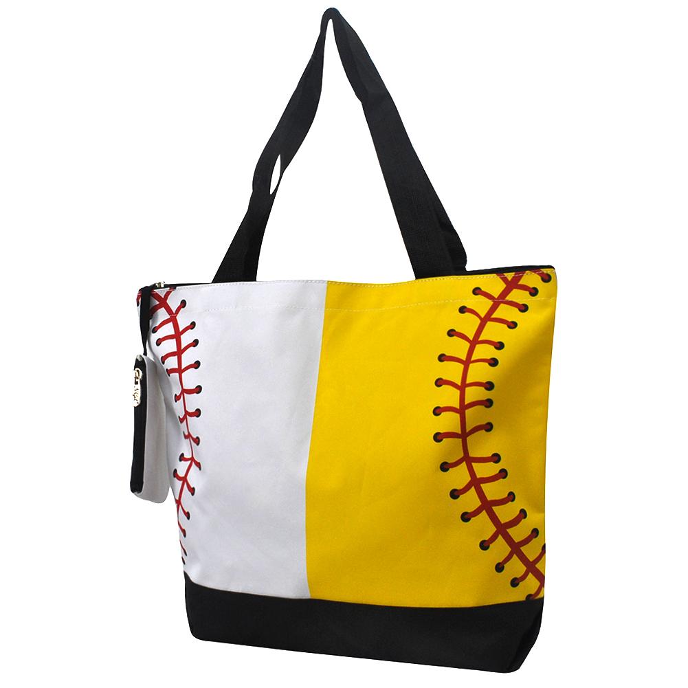 Tote bag with baseball and softball design on a white background