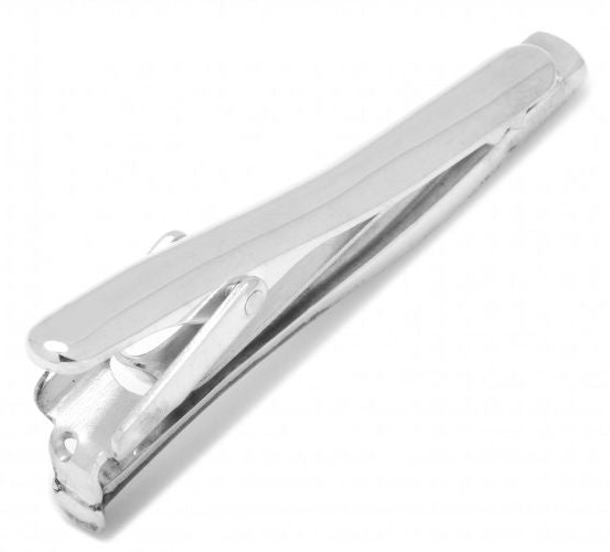 Silver tie clip on a white background