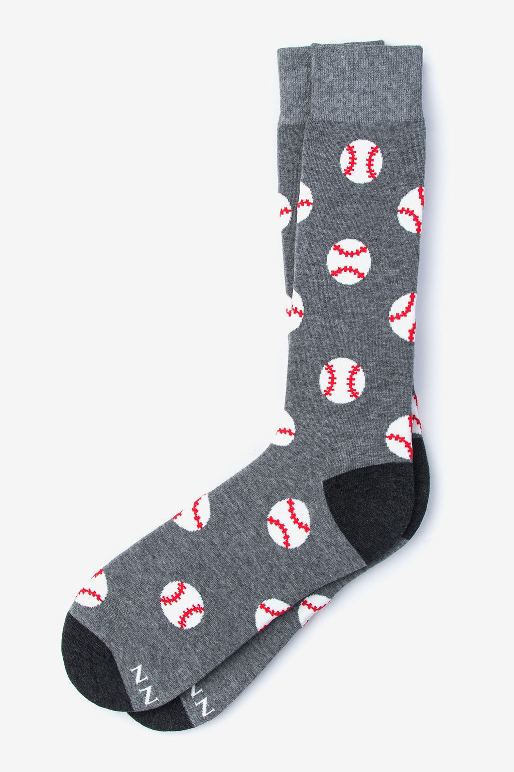 Gray socks with baseball pattern on a white background