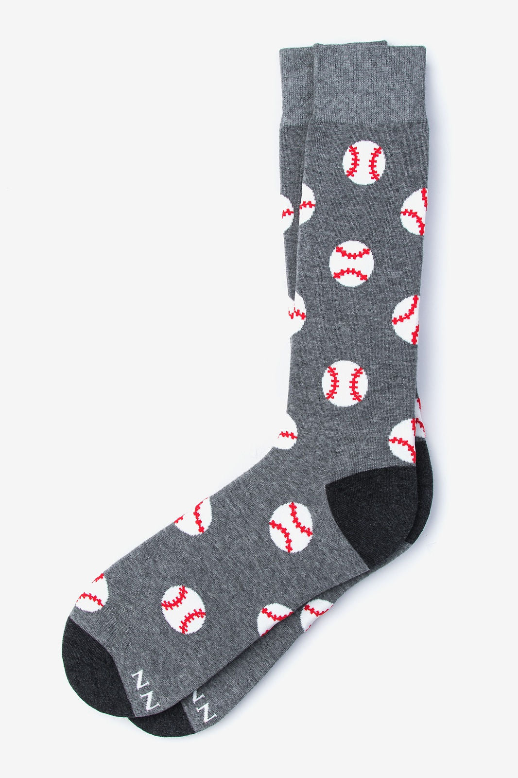 Gray socks with baseball pattern on a white background