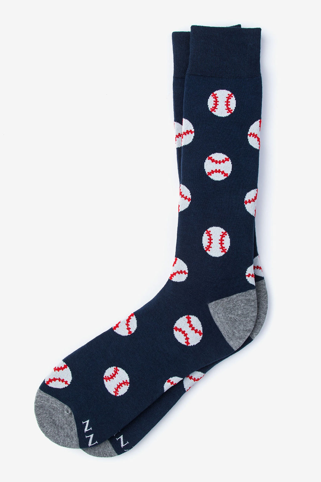 Navy socks with baseball pattern on a white background