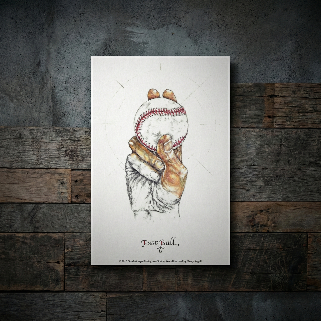 Fast Ball baseball art against a rustic wooden background