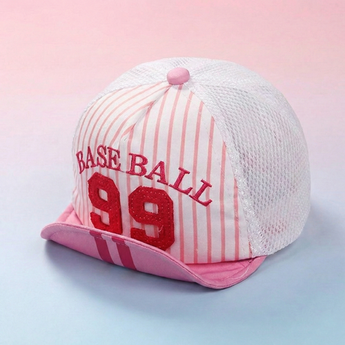Pink and white baseball cap with Baseball 99 text on a gradient background