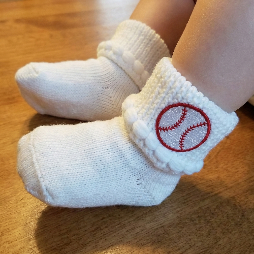 Baby Boutique Baseball Baby Socks - embroidered patch on baby feet