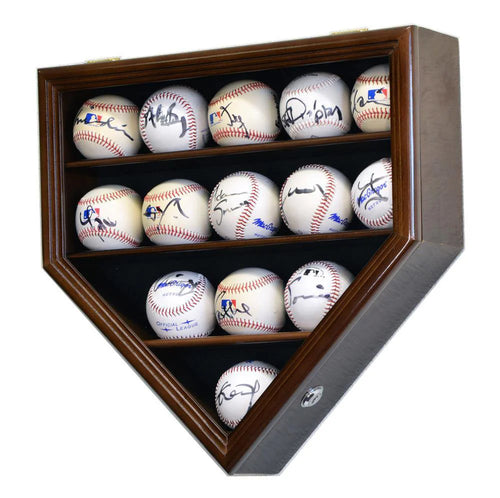 Locking UV baseball display case with autographed baseballs inside