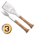 Babe Ruth BBQ Turn Two Grill Set with wooden bat handles on a white background