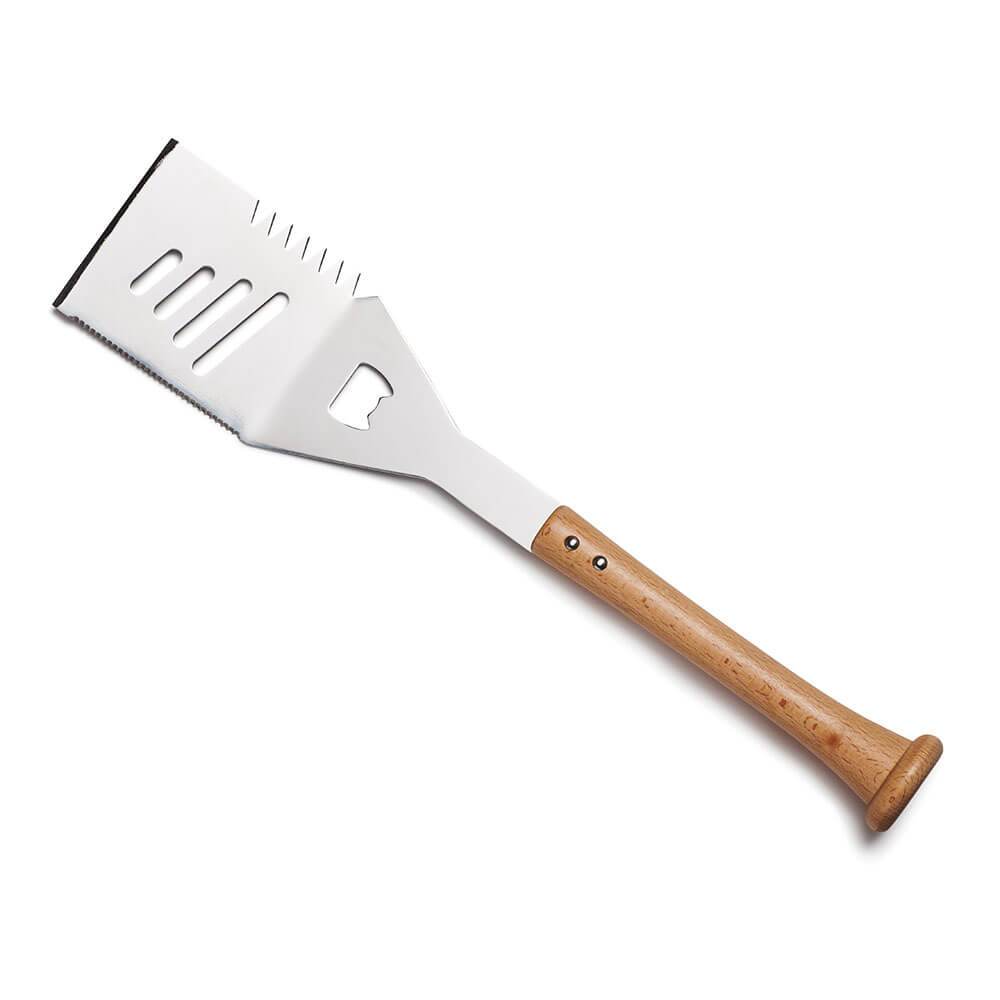 Barbecue spatula with wooden baseball bat handle on a white background