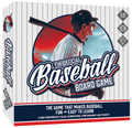 Baseball board game box with a player image and text on a white background