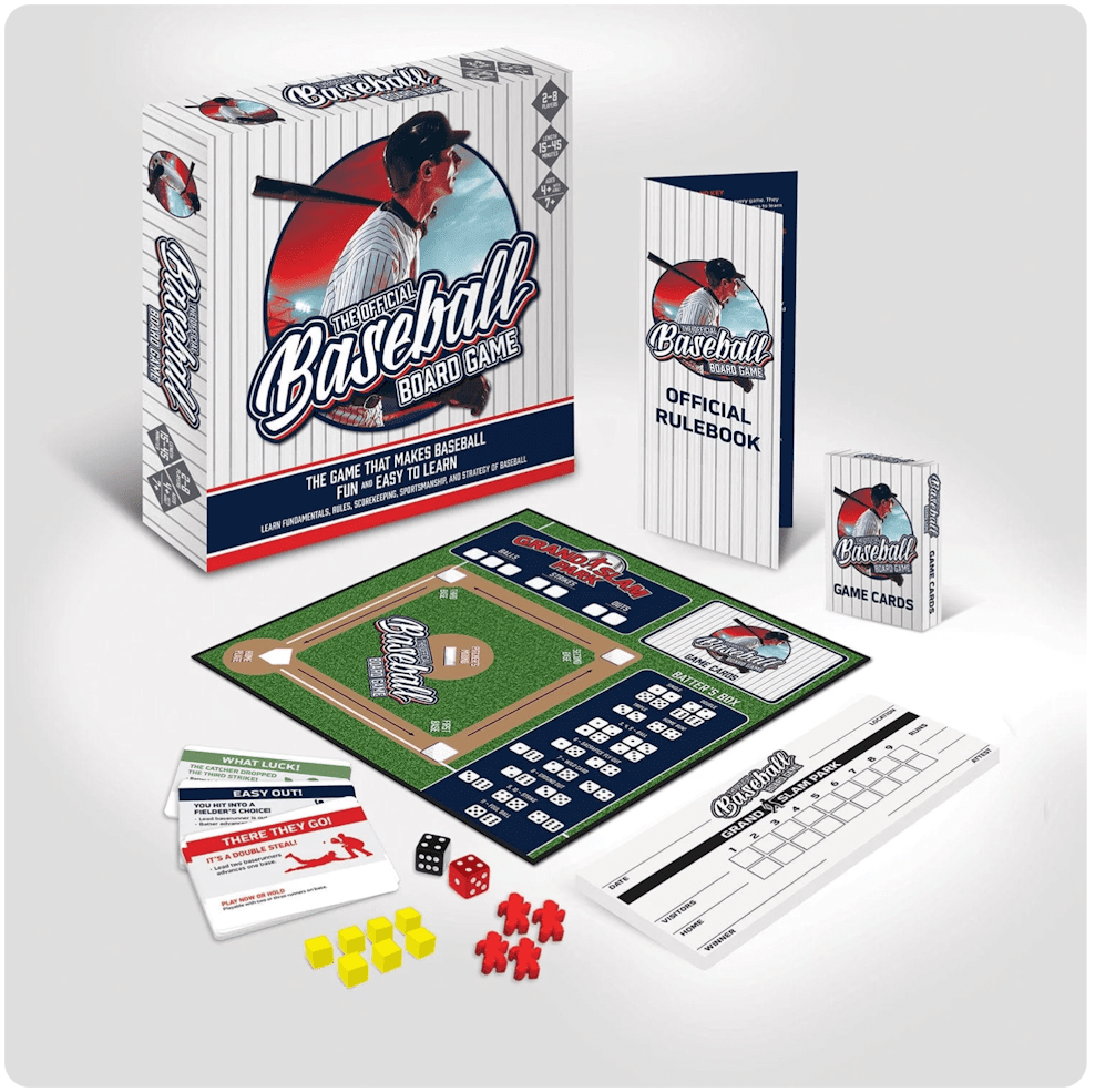 The Official Baseball Board Game set with components on a white background