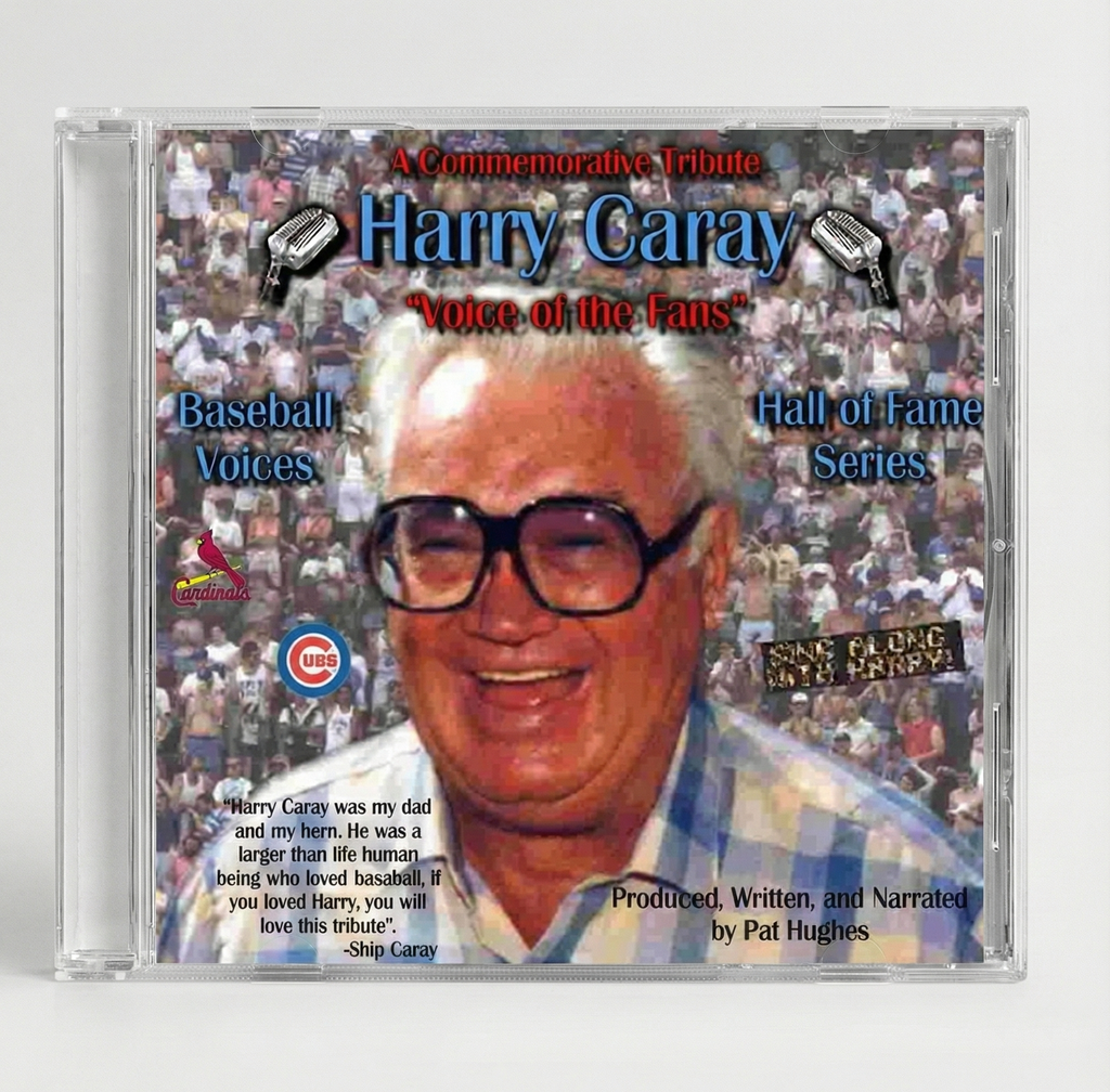 CD cover of 'Harry Caray: Voice of the Fans' with a photo of Harry Caray and text about him.