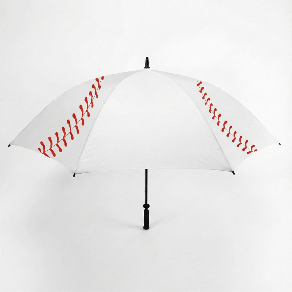 White baseball umbrella with red patterns on a white background