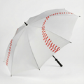 White baseball umbrella with red stitching design on a white background