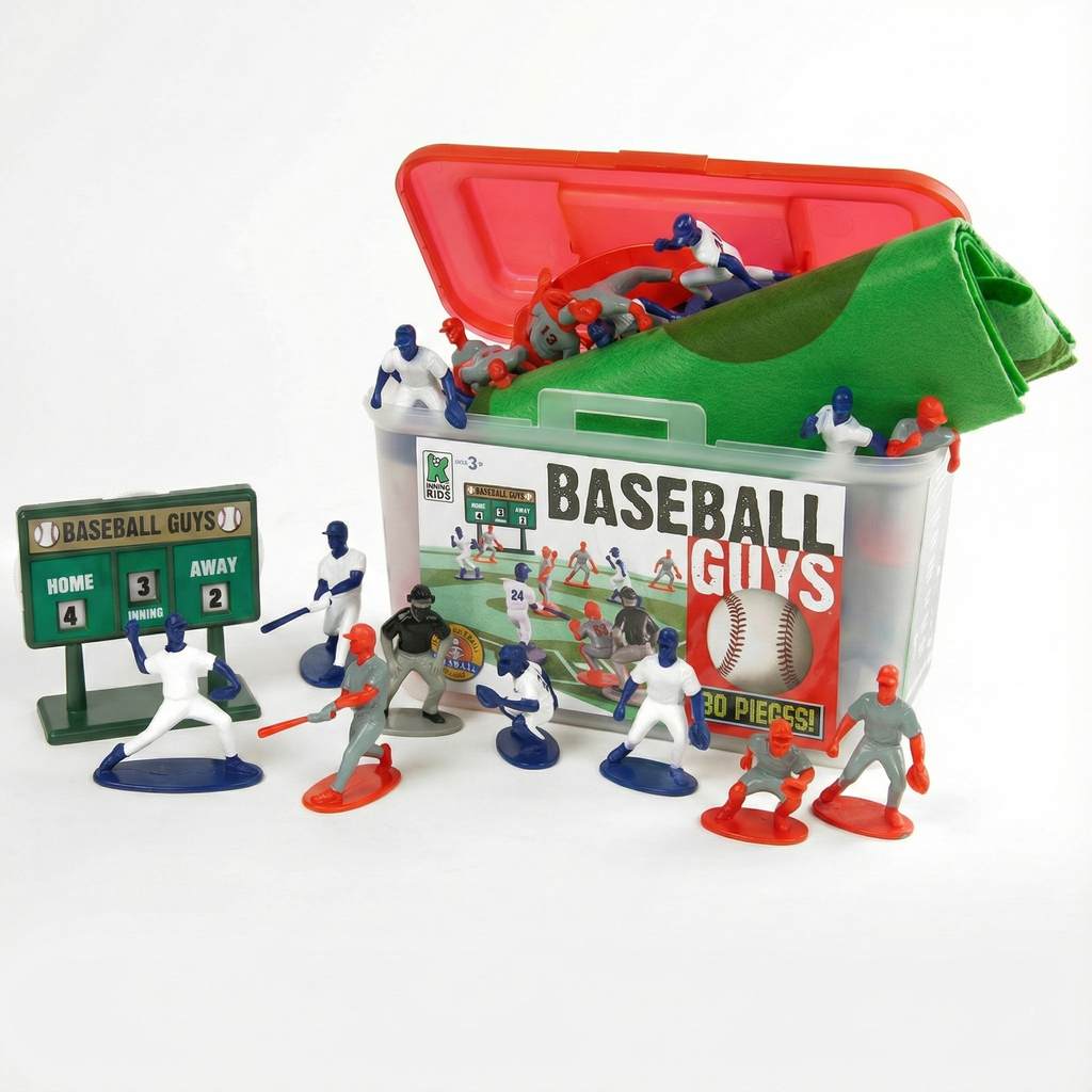 Baseball Guys toy set with figures and accessories in a clear plastic case on a white background
