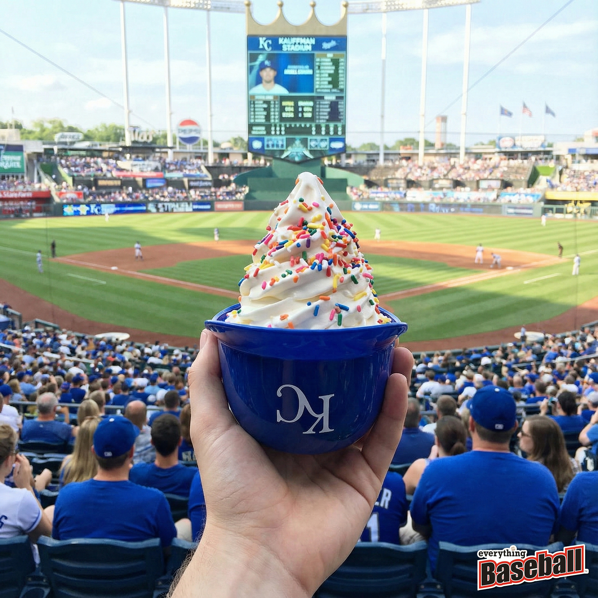 Kansas City Royals baseball ice cream helmet at Kauffman Stadium