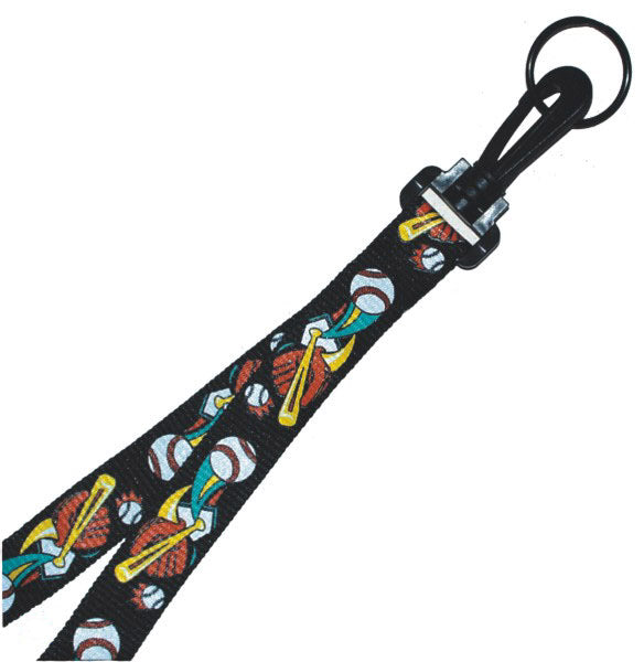 Lanyard with baseball sports-themed design on a white background
