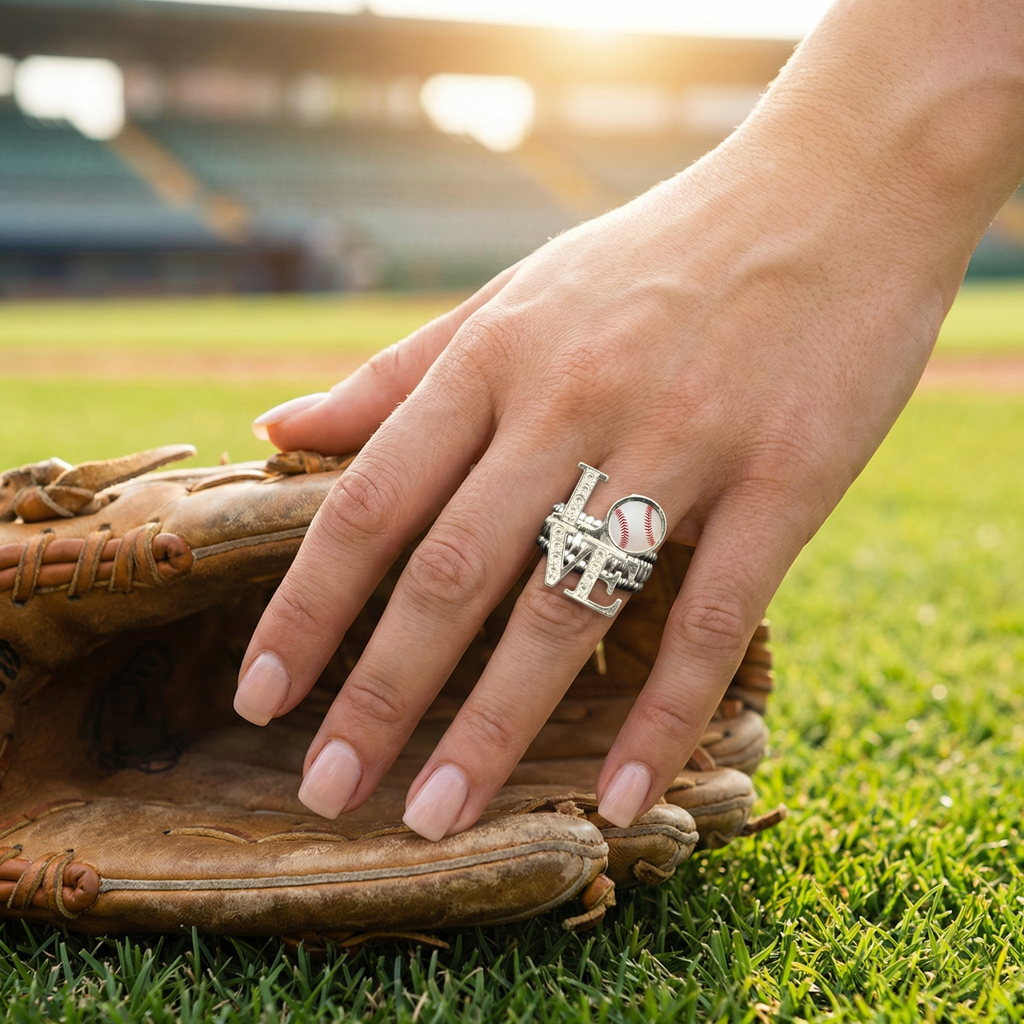 baseball love ring at the ballpark by a mitt