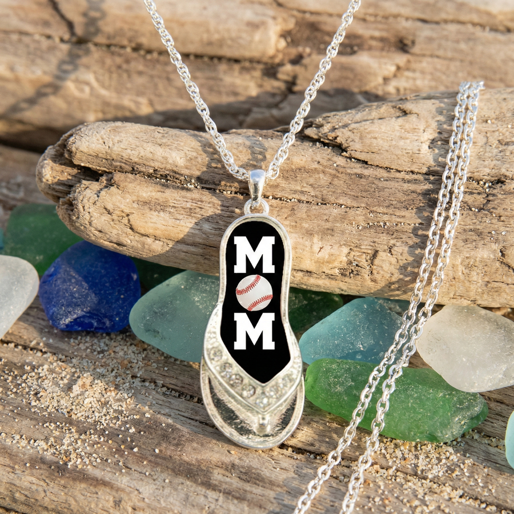 baseball mom flip flop necklace by sea glass near the beach