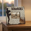 Decorative baseball photo frame on a wooden surface
