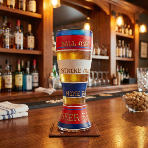 America's Pastime Baseball Pilsner Glass in a nice bar setting