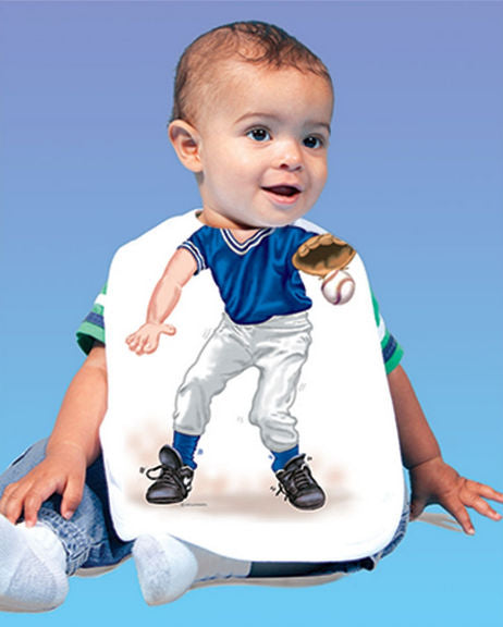 Just Add a Kid Baseball Fielder Oversized Bib on blue background