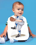 Just Add a Kid Baseball Pitcher Oversized Bib on blue background
