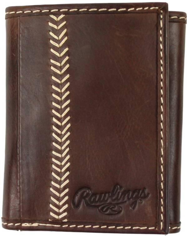 Rawlings Baseball Stitch Brown Leather Trifold Wallet 