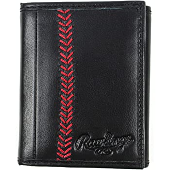 Rawlings Baseball Stitch Black Leather Trifold Wallet
