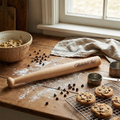 Wooden Baseball Bakeball Bat Rolling Pin with chocolate chip cookies.