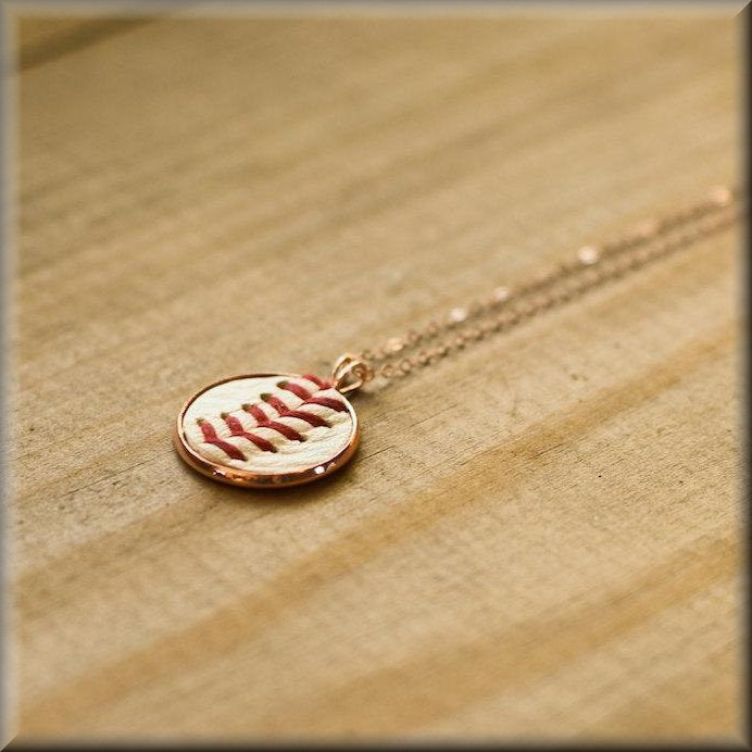 Rose Gold Baseball Seam Dainty Pendant Necklace