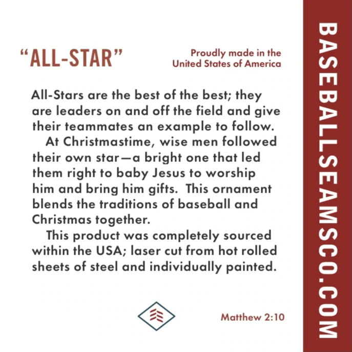 Text about All-Stars, baseball, and Christmas traditions with a red border and website URL.