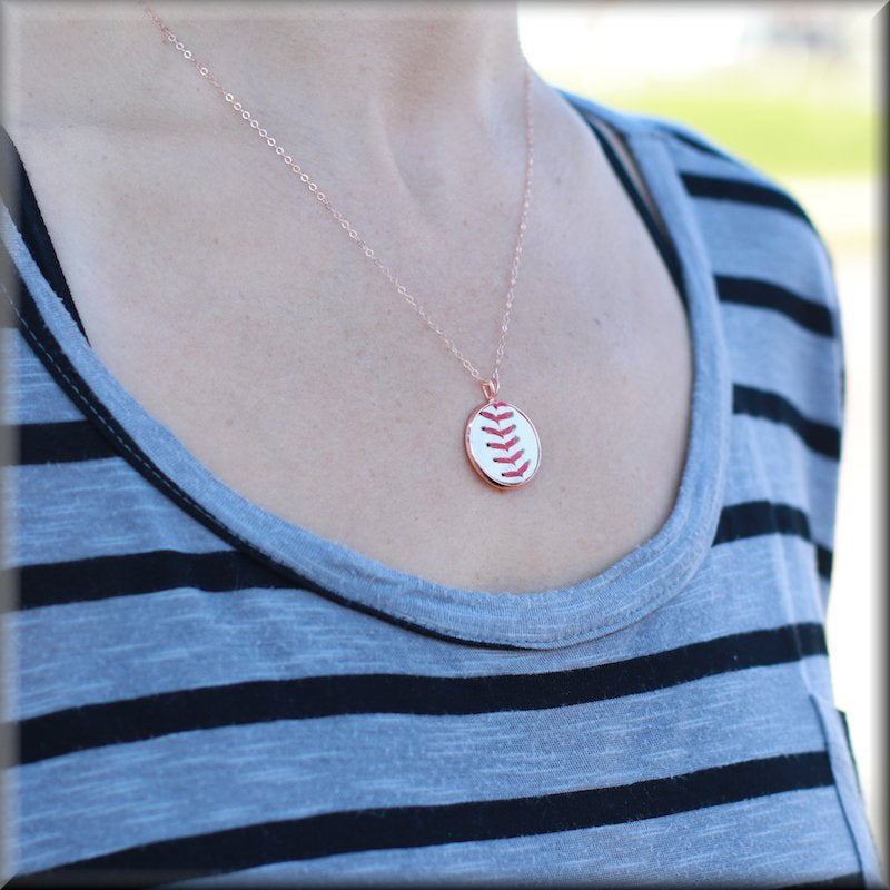Rose Gold Baseball Seam Dainty Pendant Necklace